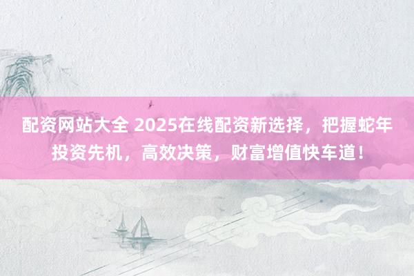 配资网站大全 2025在线配资新选择，把握蛇年投资先机，高效决策，财富增值快车道！